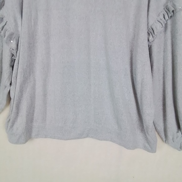 Como Blu Soft Oversized Knit Top Sweater Size 2X Gray w/ Ruffle & Rhinestones - Picture 8 of 11